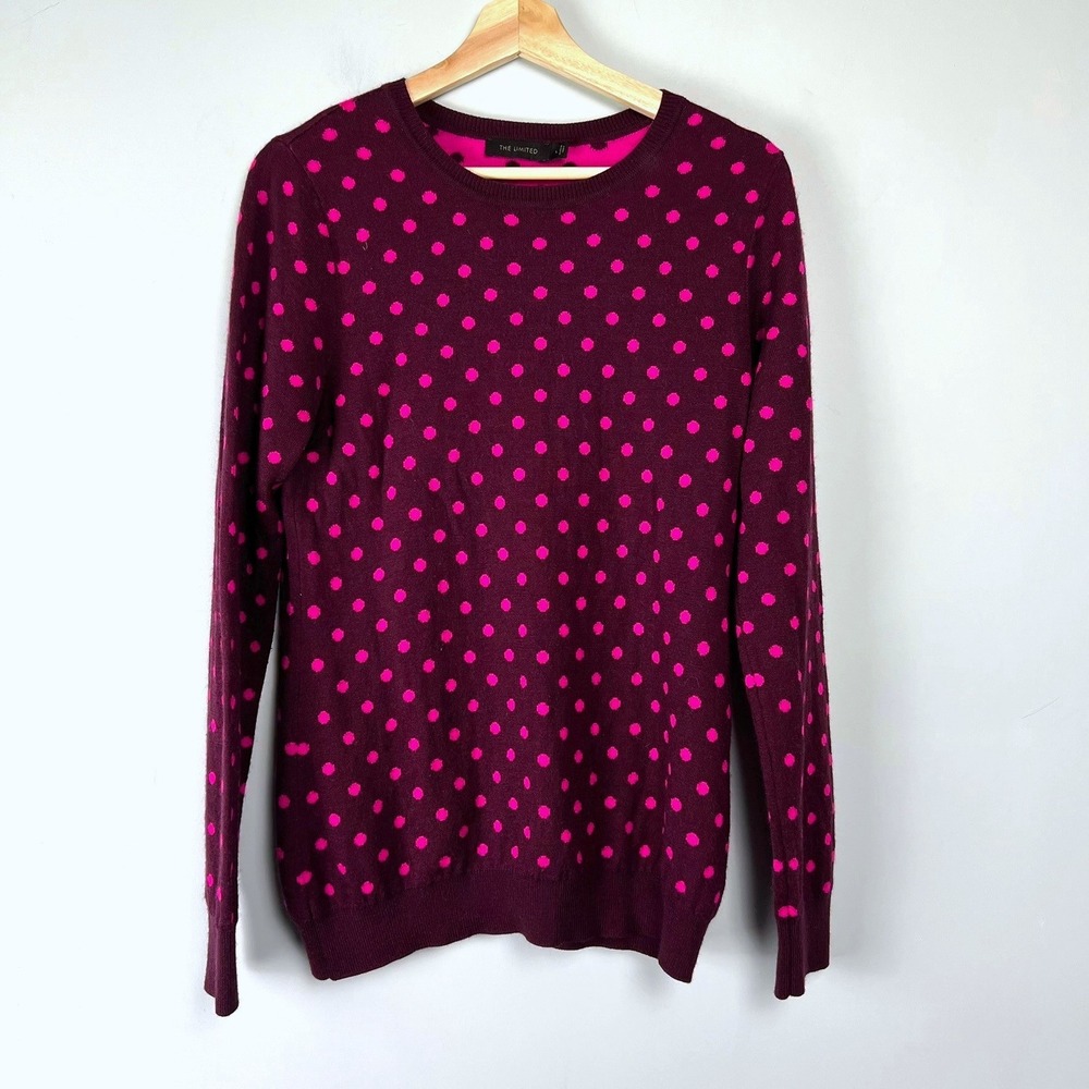 The Limited Womens L Polka Dot Crewneck Sweater Wool Blend Dopamine Mod Preppy